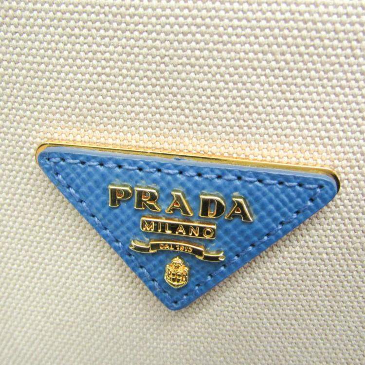 Pre Owned Prada Beige/Blue Saffiano Canvas Shoulder Bag