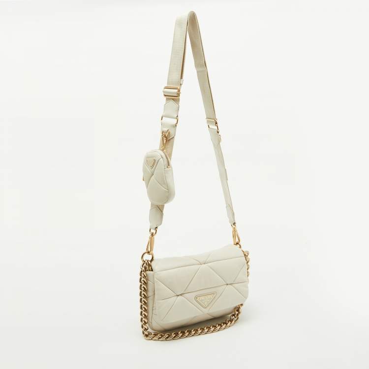 Pre Owned Prada White Leather Patchwork System Flap Crossbody Bag