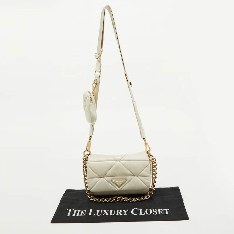 Pre Owned Prada White Leather Patchwork System Flap Crossbody Bag