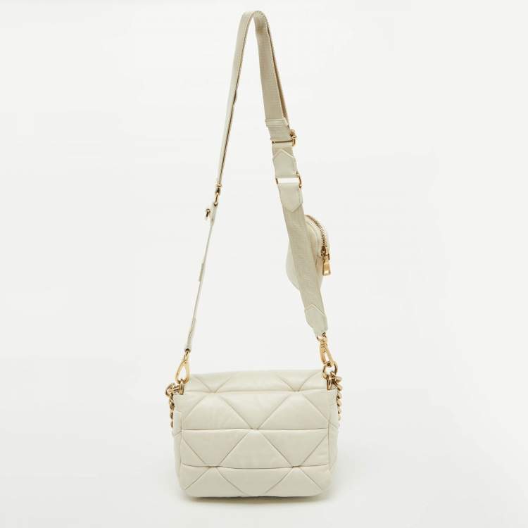 Pre Owned Prada White Leather Patchwork System Flap Crossbody Bag