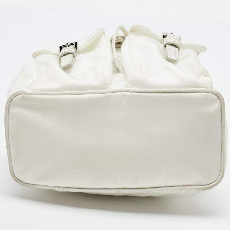 Pre Owned Prada White Nylon Logo Mini Vela Drawstring Convertible Backpack