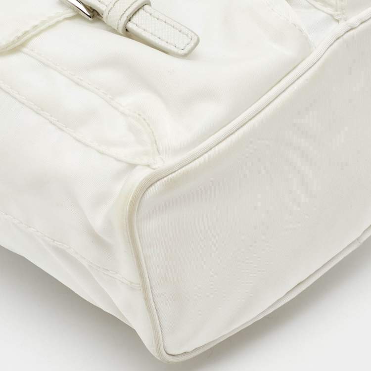 Pre Owned Prada White Nylon Logo Mini Vela Drawstring Convertible Backpack