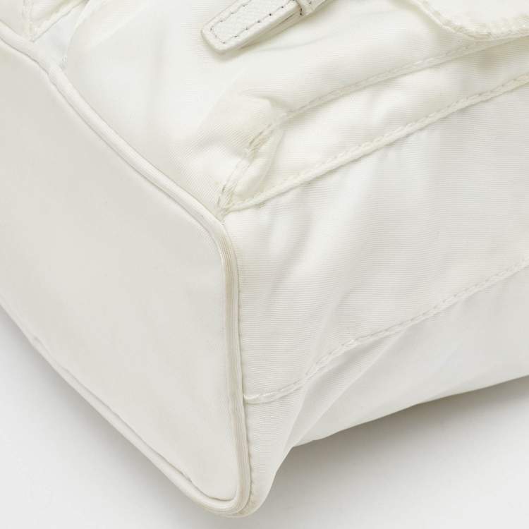 Pre Owned Prada White Nylon Logo Mini Vela Drawstring Convertible Backpack