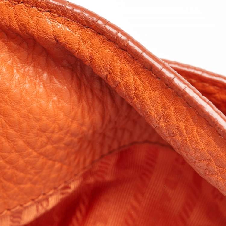 Pre Owned Prada Orange Leather Shopper Tote
