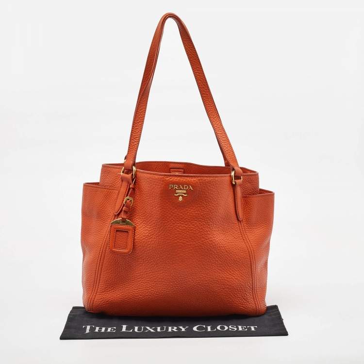 Pre Owned Prada Orange Leather Shopper Tote