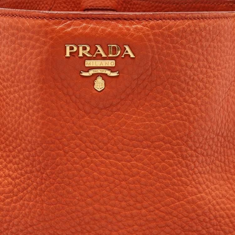 Pre Owned Prada Orange Leather Shopper Tote