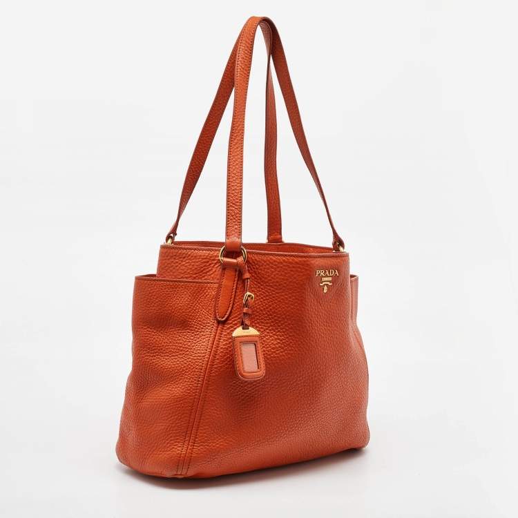 Pre Owned Prada Orange Leather Shopper Tote
