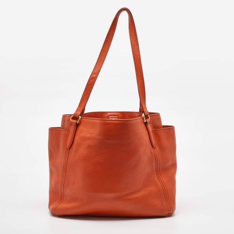 Pre Owned Prada Orange Leather Shopper Tote