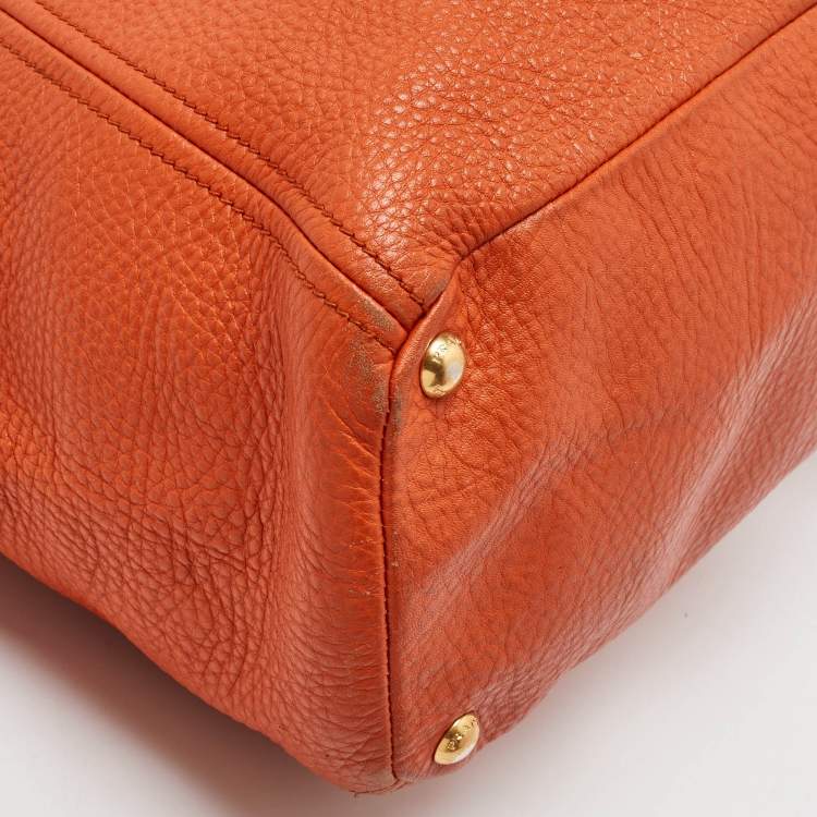 Pre Owned Prada Orange Leather Shopper Tote