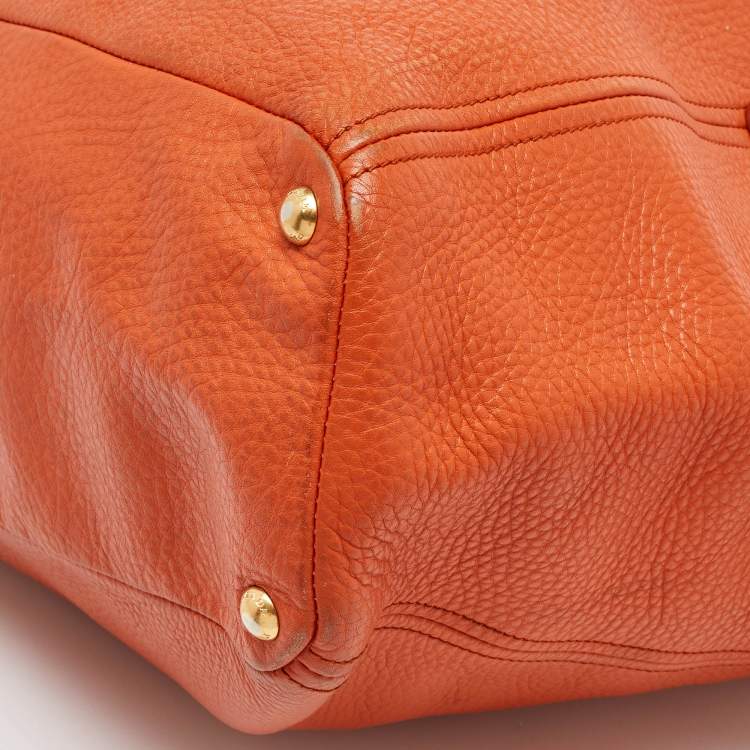 Pre Owned Prada Orange Leather Shopper Tote