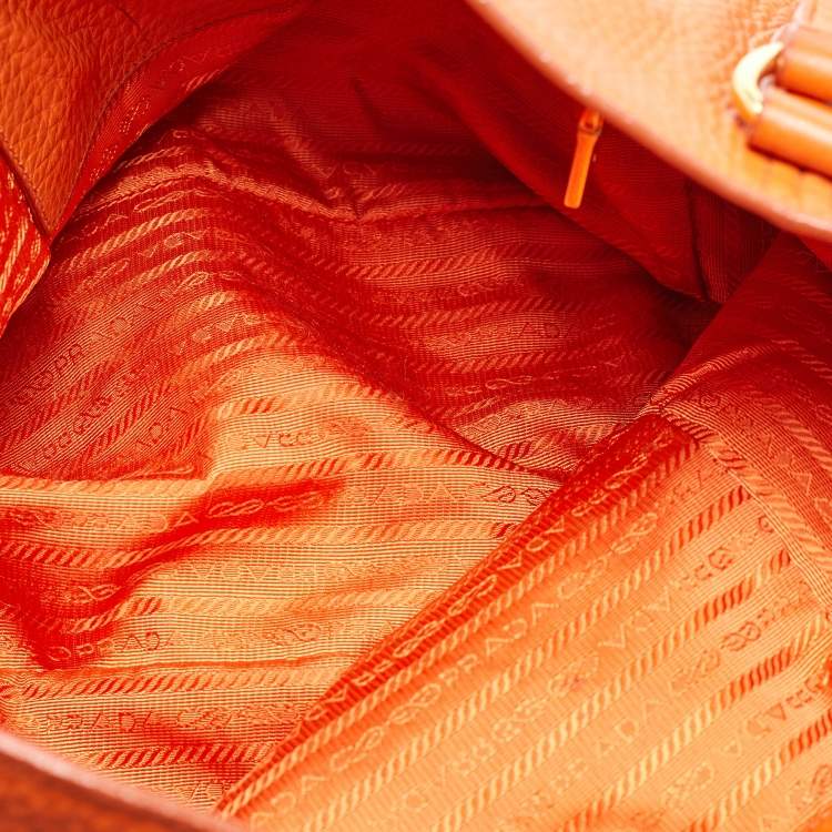 Pre Owned Prada Orange Leather Shopper Tote