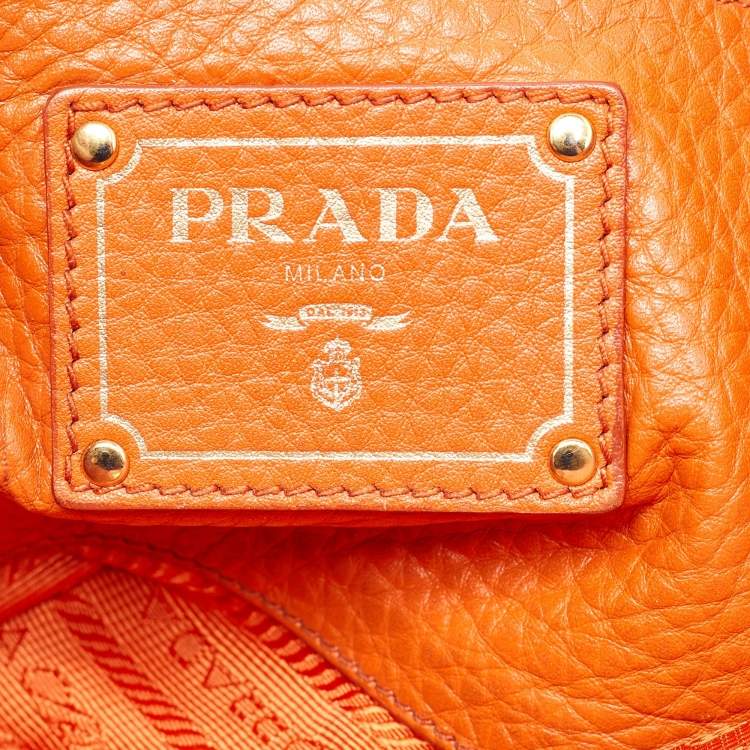 Pre Owned Prada Orange Leather Shopper Tote