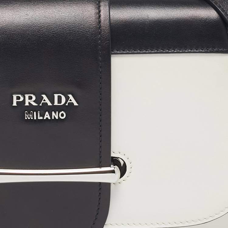 Pre Owned Prada Black/White City Calf Leather Sidonie Shoulder Bag