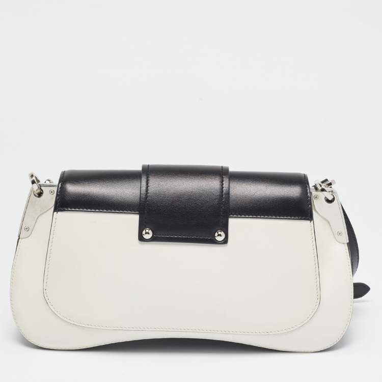 Pre Owned Prada Black/White City Calf Leather Sidonie Shoulder Bag