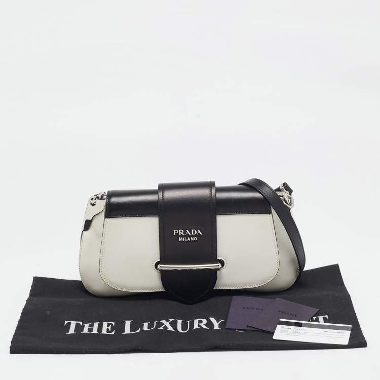 Pre Owned Prada Black/White City Calf Leather Sidonie Shoulder Bag