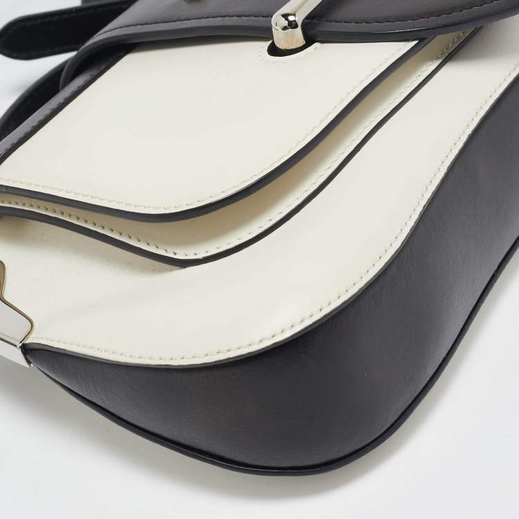 Pre Owned Prada Black/White City Calf Leather Sidonie Shoulder Bag