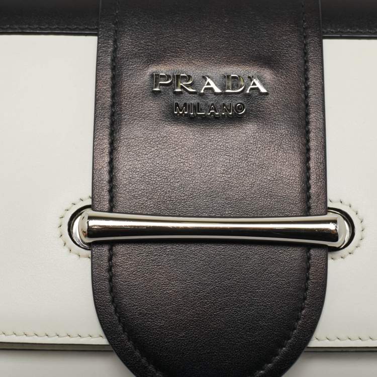Pre Owned Prada Black/White City Calf Leather Sidonie Shoulder Bag