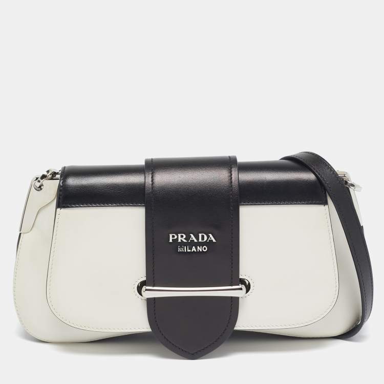 Pre Owned Prada Black/White City Calf Leather Sidonie Shoulder Bag