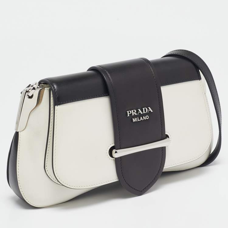 Pre Owned Prada Black/White City Calf Leather Sidonie Shoulder Bag