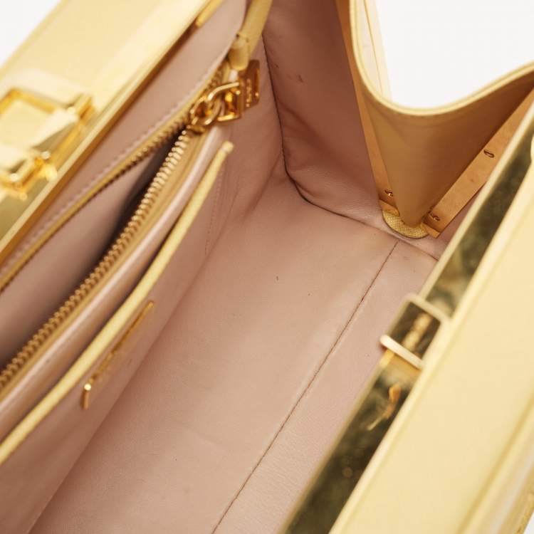 Pre Owned Prada Yellow Saffiano Lux Leather Pyramid Frame Satchel