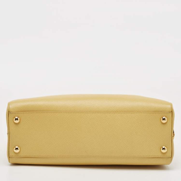 Pre Owned Prada Yellow Saffiano Lux Leather Pyramid Frame Satchel