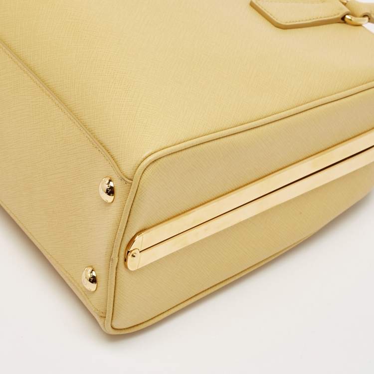 Pre Owned Prada Yellow Saffiano Lux Leather Pyramid Frame Satchel