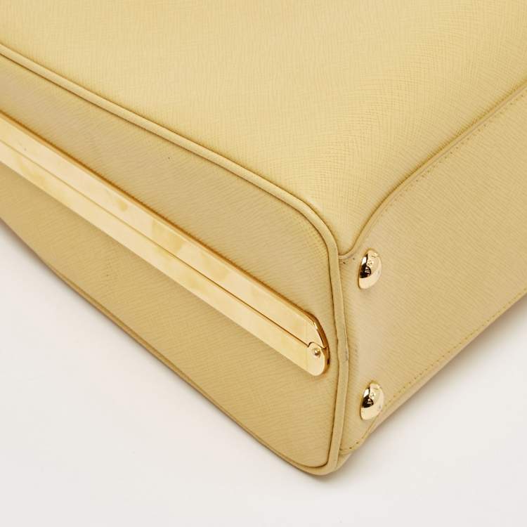 Pre Owned Prada Yellow Saffiano Lux Leather Pyramid Frame Satchel