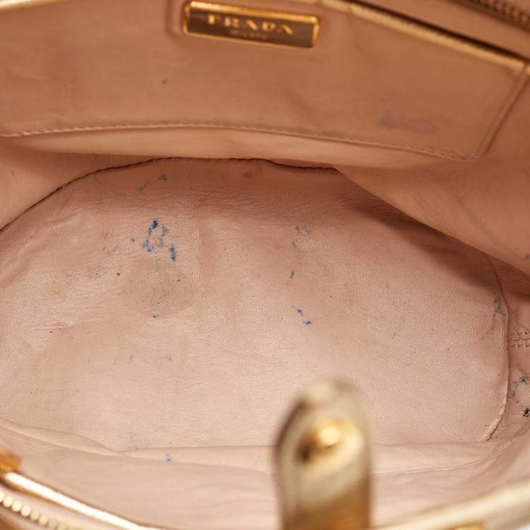 Pre Owned Prada Metallic Gold Saffiano Vernice Leather Studded Satchel