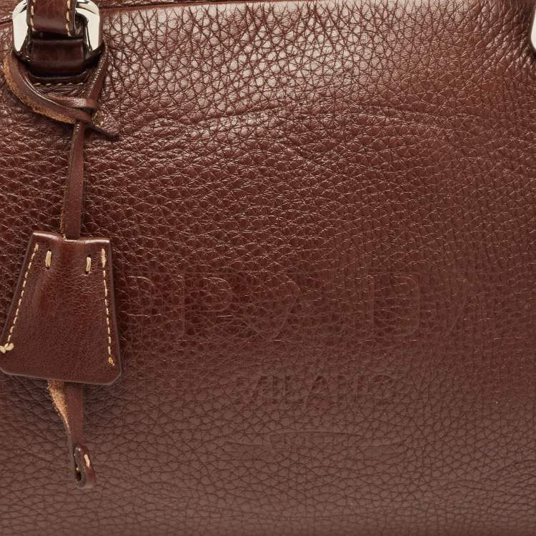 Pre Owned Prada Dark Brown Leather Bauletto Bag