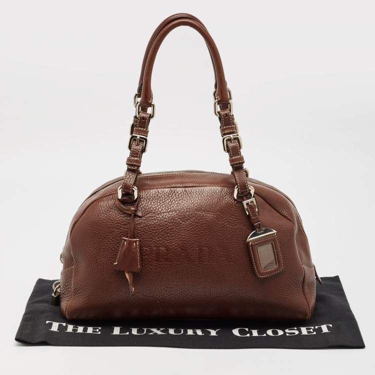 Pre Owned Prada Dark Brown Leather Bauletto Bag