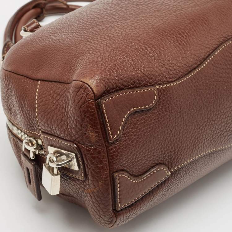 Pre Owned Prada Dark Brown Leather Bauletto Bag