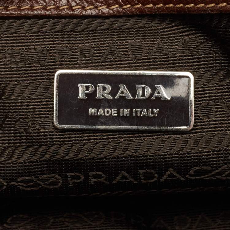 Pre Owned Prada Dark Brown Leather Bauletto Bag