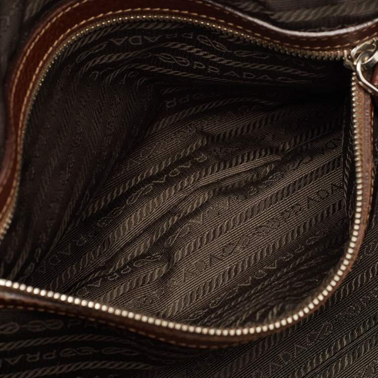Pre Owned Prada Dark Brown Leather Bauletto Bag