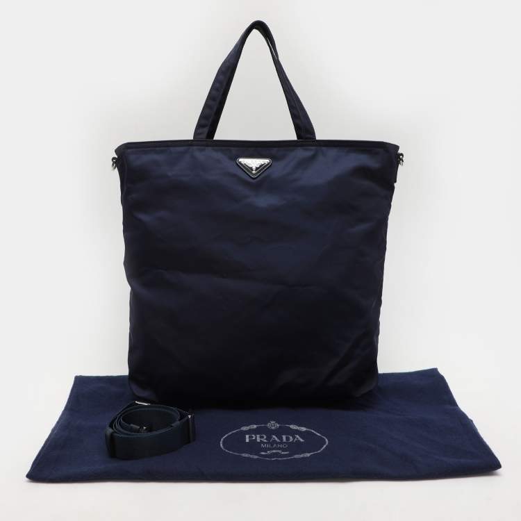 Pre Owned Prada Navy Blue Nylon Top Zip Tote