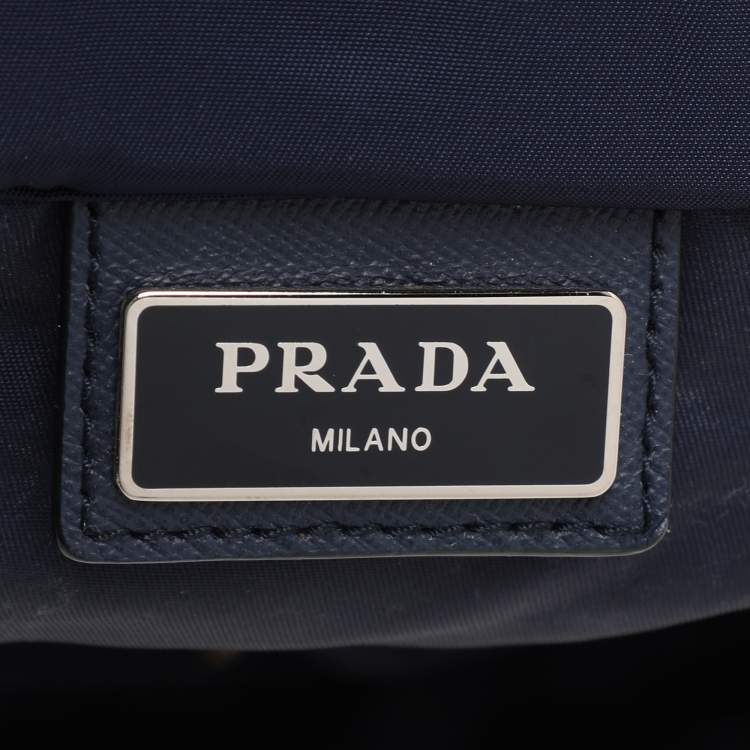 Pre Owned Prada Navy Blue Nylon Top Zip Tote