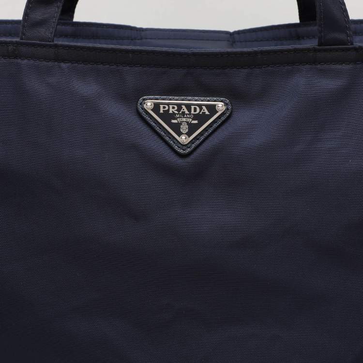 Pre Owned Prada Navy Blue Nylon Top Zip Tote