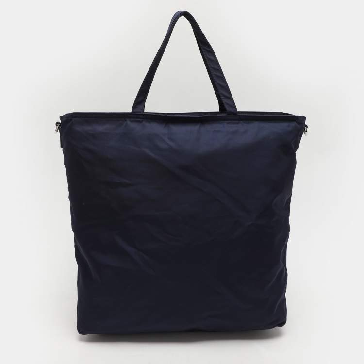 Pre Owned Prada Navy Blue Nylon Top Zip Tote