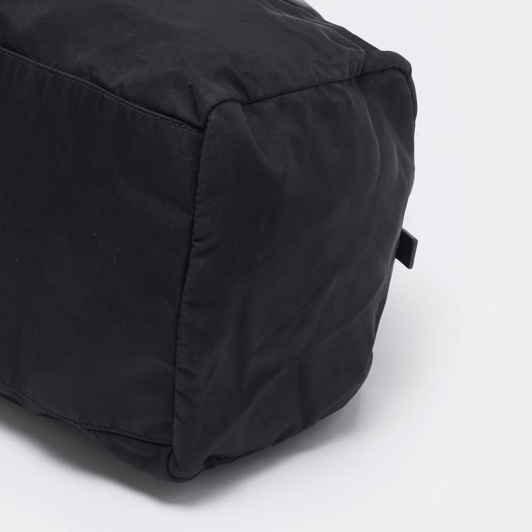 Pre Owned Prada Black Saffiano Leather and Nylon Triangle Logo Duffel Bag