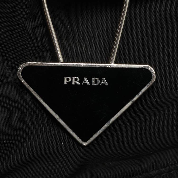Pre Owned Prada Black Saffiano Leather and Nylon Triangle Logo Duffel Bag