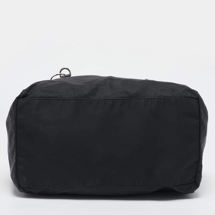 Pre Owned Prada Black Saffiano Leather and Nylon Triangle Logo Duffel Bag