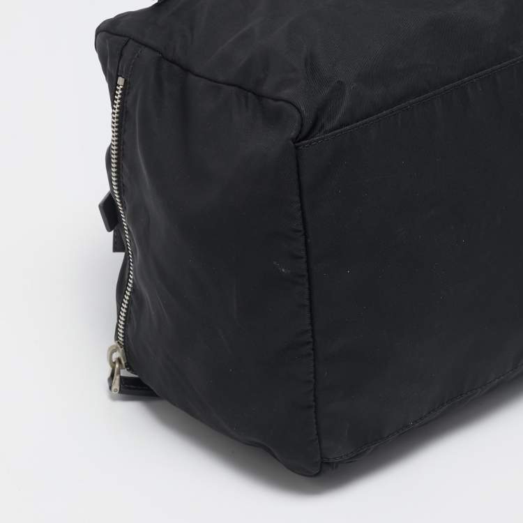 Pre Owned Prada Black Saffiano Leather and Nylon Triangle Logo Duffel Bag