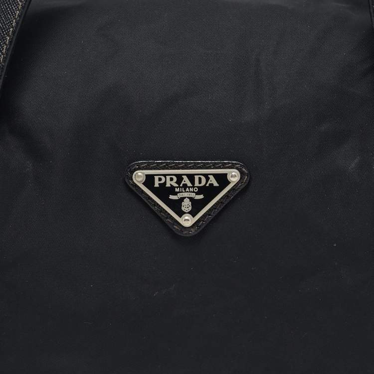 Pre Owned Prada Black Saffiano Leather and Nylon Triangle Logo Duffel Bag