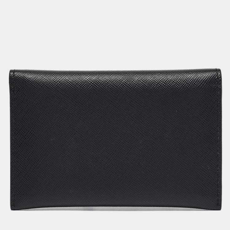 Pre Owned Prada Black Saffiano Metal Leather Card Case