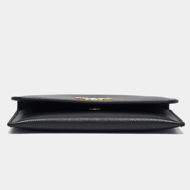 Pre Owned Prada Black Saffiano Metal Leather Card Case
