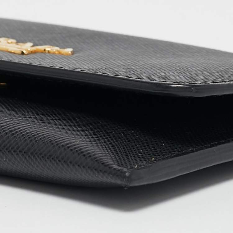 Pre Owned Prada Black Saffiano Metal Leather Card Case