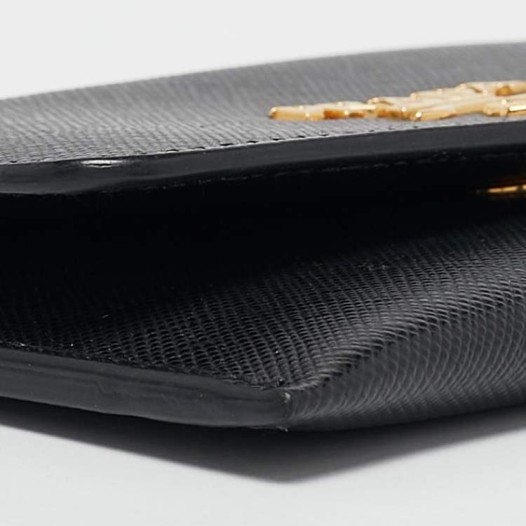 Pre Owned Prada Black Saffiano Metal Leather Card Case