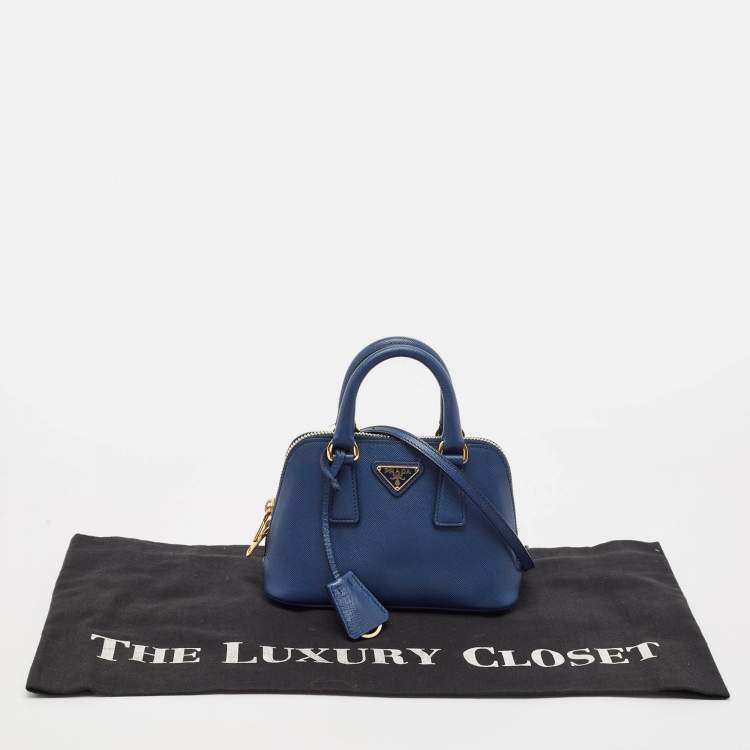 Pre Owned Prada Blue Saffiano Leather Mini Promenade Satchel