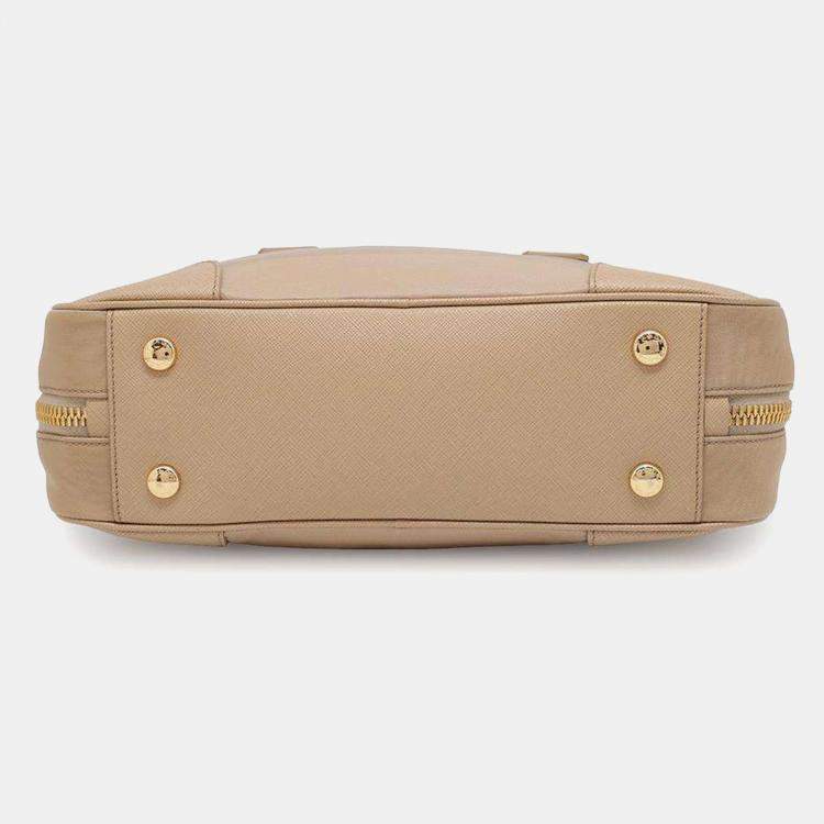 Pre Owned Prada Beige Saffiano Leather Re-Edition 1978 Medium Double Handle Bag