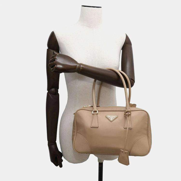 Pre Owned Prada Beige Saffiano Leather Re-Edition 1978 Medium Double Handle Bag