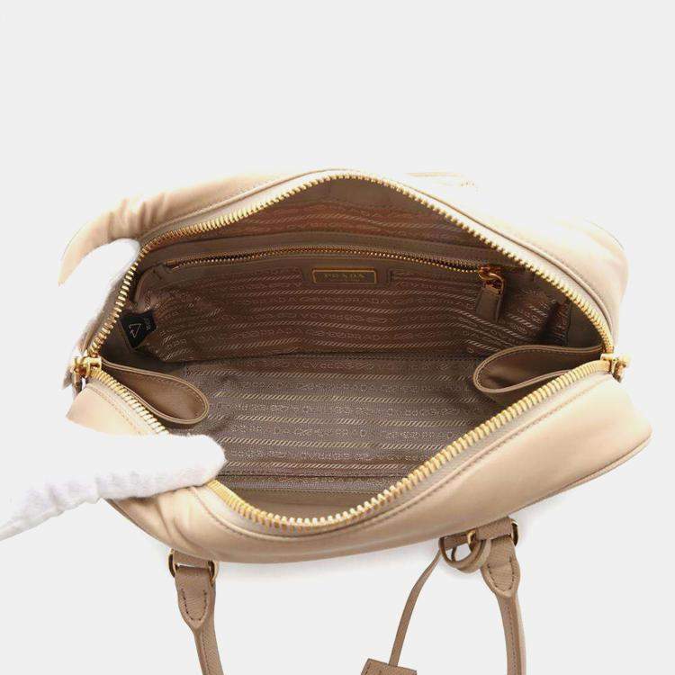 Pre Owned Prada Beige Saffiano Leather Re-Edition 1978 Medium Double Handle Bag